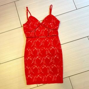 By the way. Red Lace Mini Dress